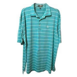 Peter Millar Summer Comfort Polo Shirt Men's  XL Teal Green White Striped Golf